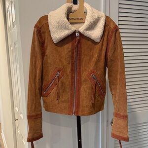 BLANKNYC Brown Faux Suede Sherpa Collar Cropped Jacket